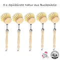 5x Spülbürste Holz Bürste Buchenholz  Natur Fiber Pflanzenborsten vegan