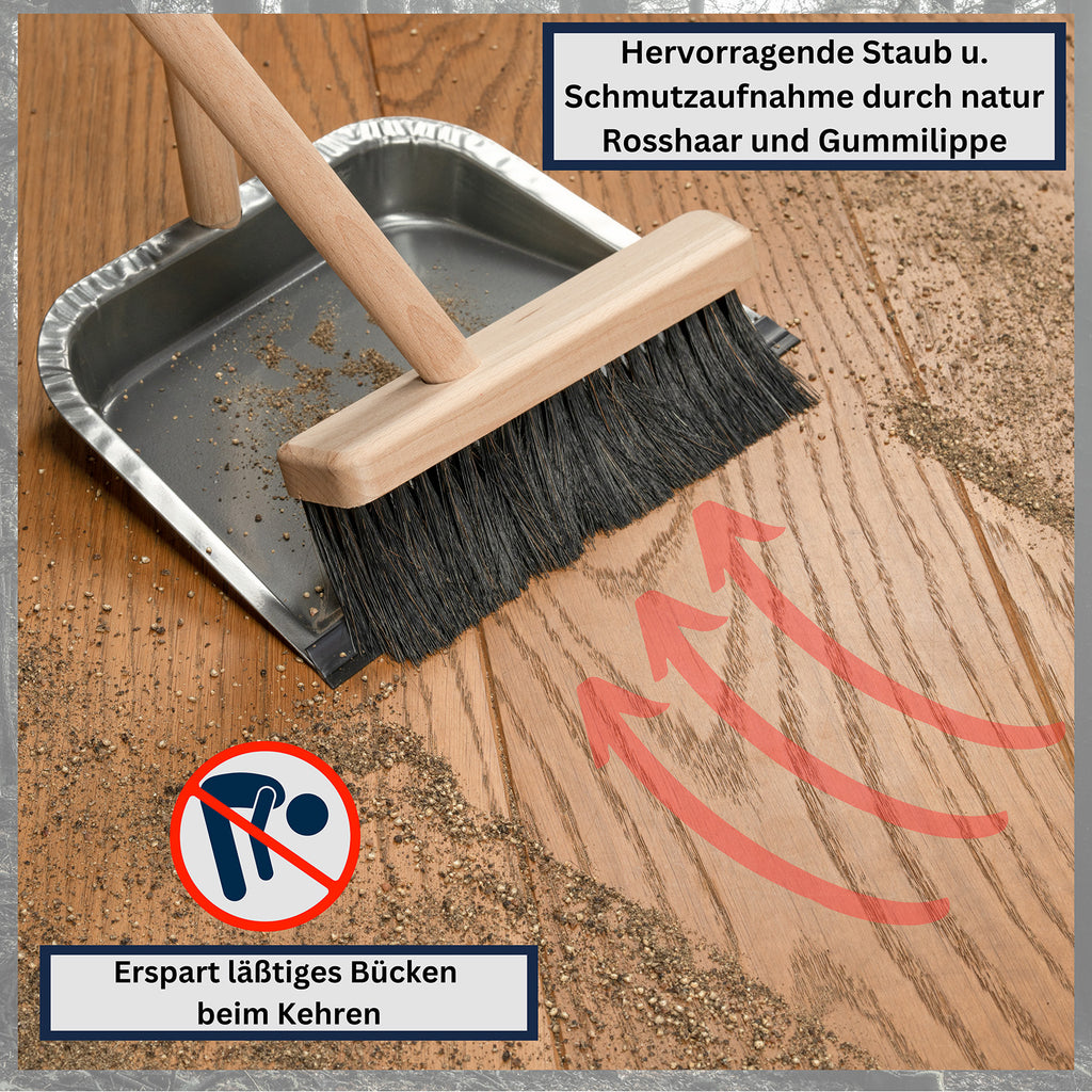 Stehkehrgarnitur Faule Grete aus Holz Buchenholz Stahlblechschaufel Kehrgarnitur