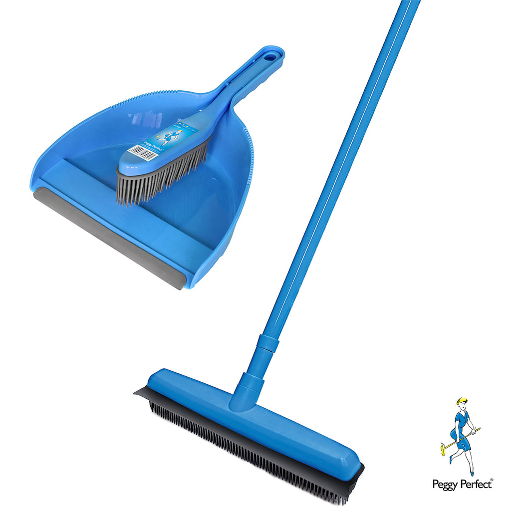 Gummibesen Rubber Broom Set Teleskopbesen & Kehrgarnitur Blau Profi