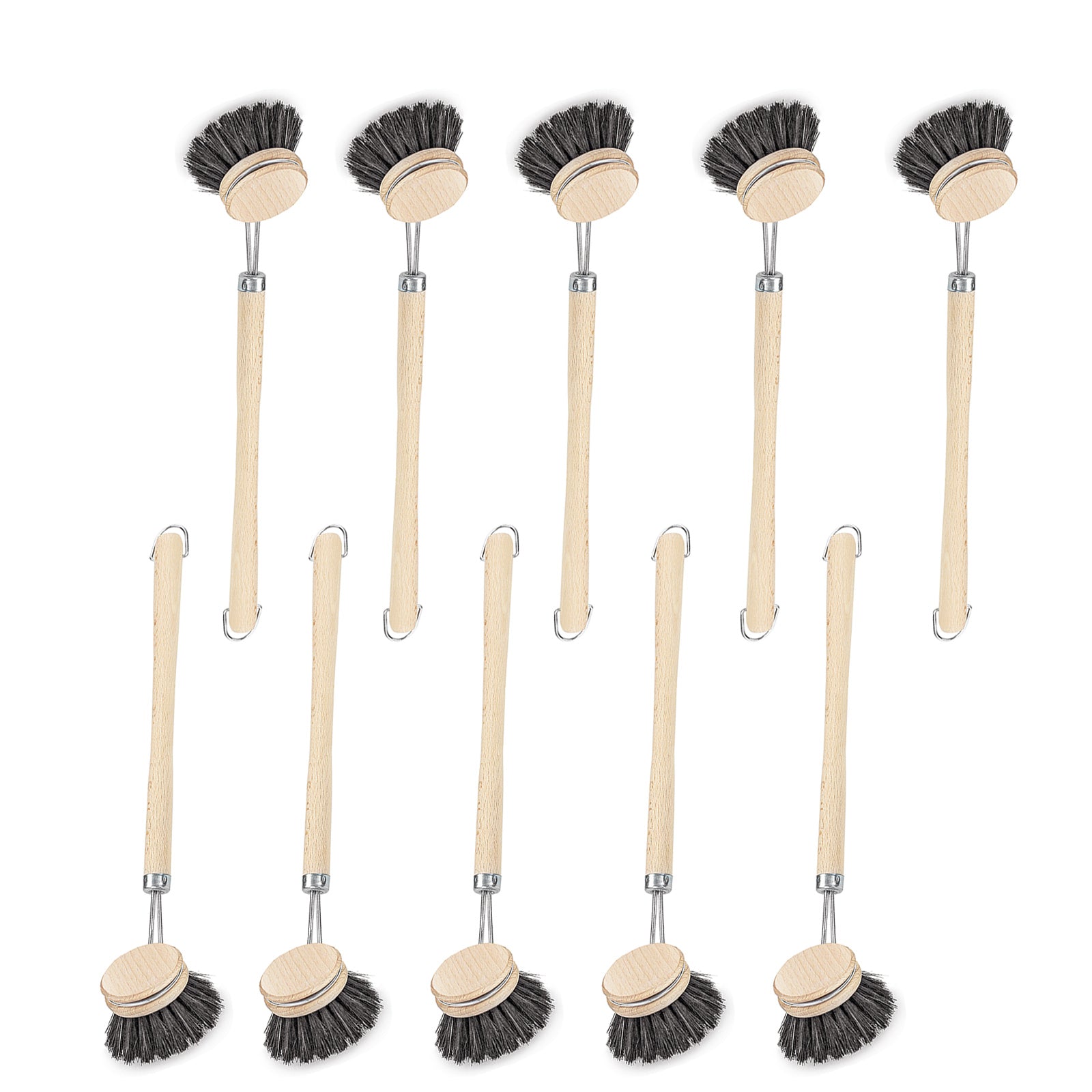10er Set Rosshaarspülbürsten Holzspülbürsten mit Naturhaar u. langem 29cm Griff