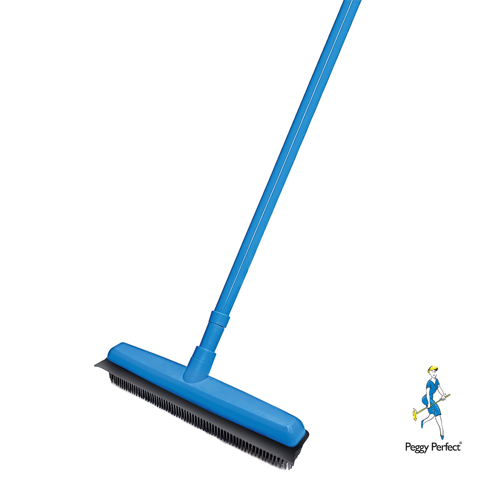 Gummibesen Rubber Broom Gummiborste 32cm Stiel 74-130cm Haarreinigung Profi Blau
