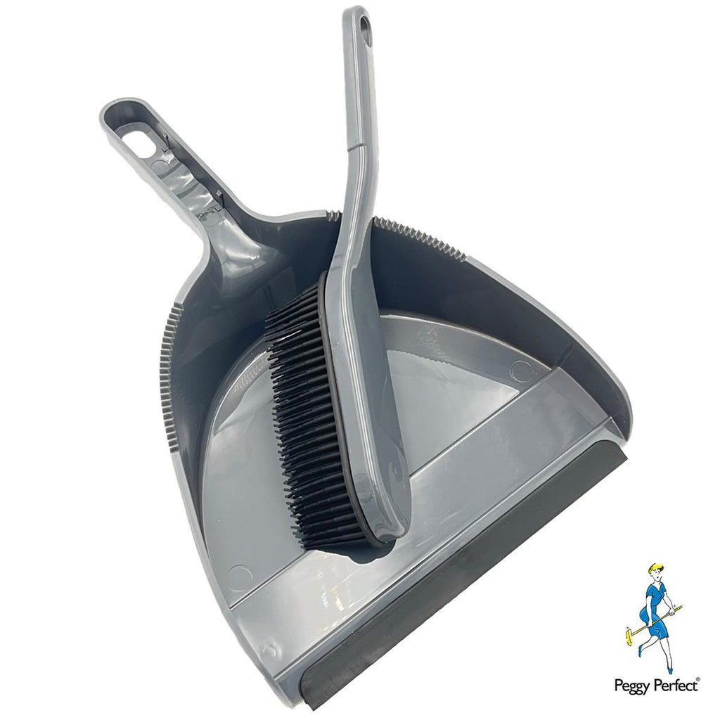 Gummibesen Rubber Broom Set mit Teleskopbesen & Kehrgarnitur grau Haarreinigung