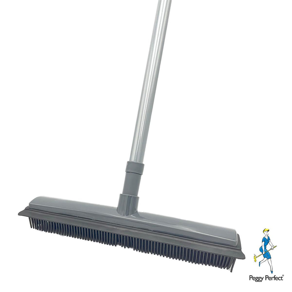 Gummibesen Rubber Broom Set mit Teleskopbesen & Kehrgarnitur grau Haarreinigung