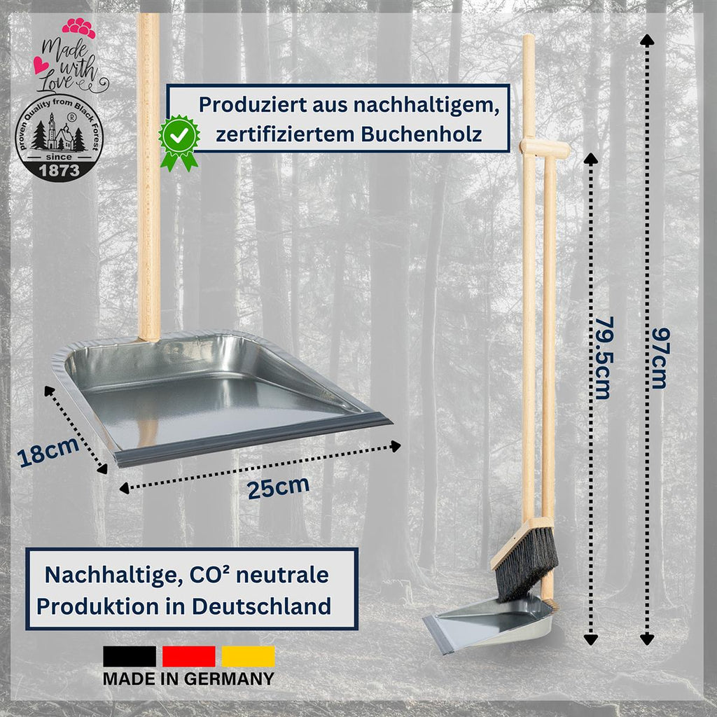 Stehkehrgarnitur Faule Grete aus Holz Buchenholz Stahlblechschaufel Kehrgarnitur