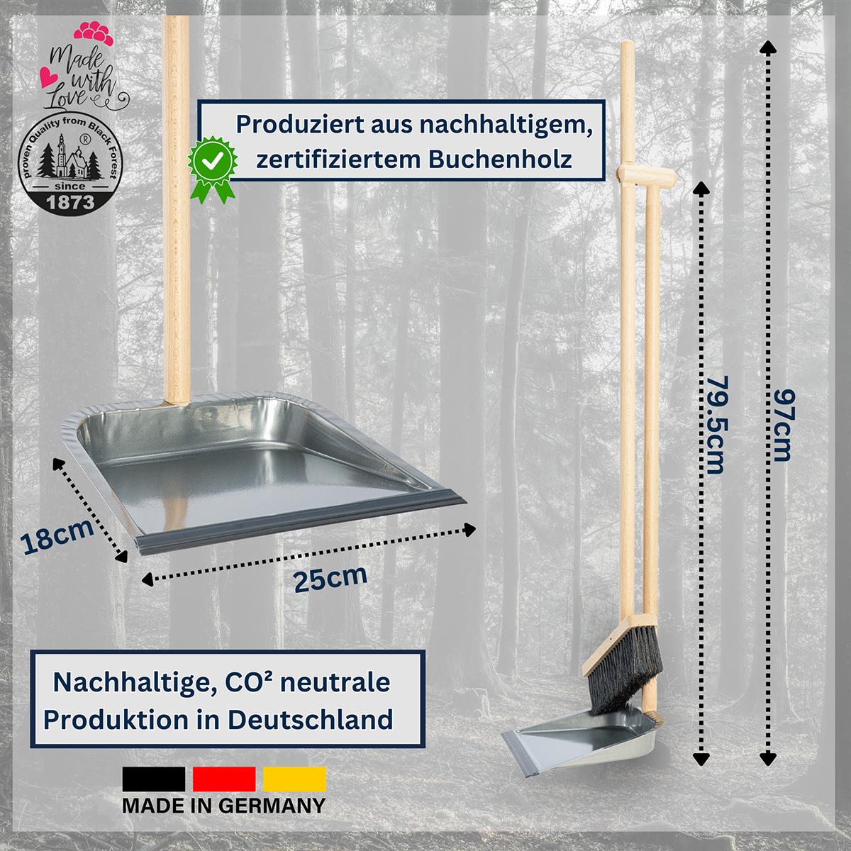 Stehkehrgarnitur Faule Grete aus Holz Buchenholz Stahlblechschaufel Kehrgarnitur