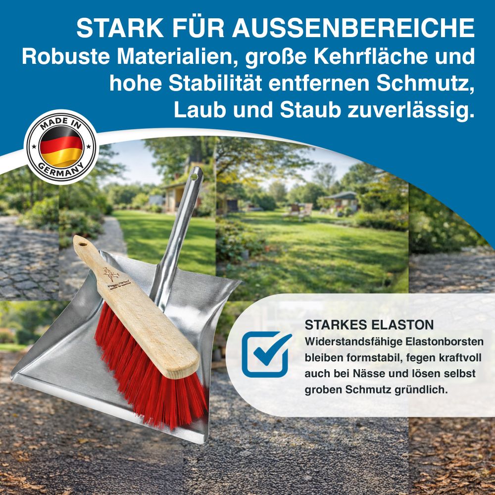 Kehrset Kehrgarnitur Besen und Schaufel Elastonborsten rot Industrie-& Gartenset