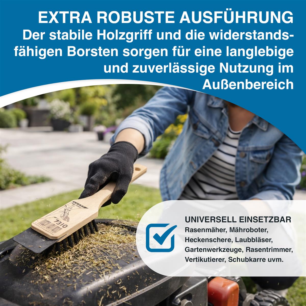 Rasenmäher Reinigungsbürste Bürste Holz mit Kratzer Profi Reinigung Natur