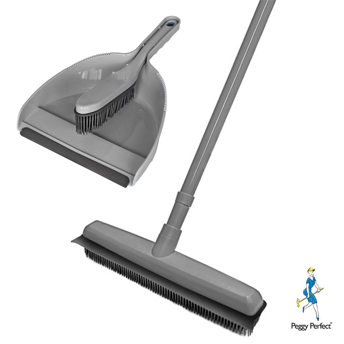 Gummibesen Rubber Broom Set Teleskopbesen & Kehrgarnitur Blau Profi