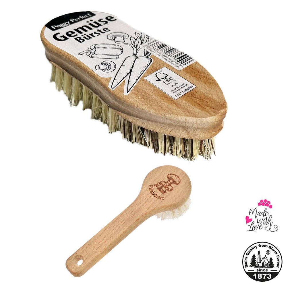 Gemüsebürste & Pilzbürste mit Naturborsten aus zertifiziertem Holz im Set