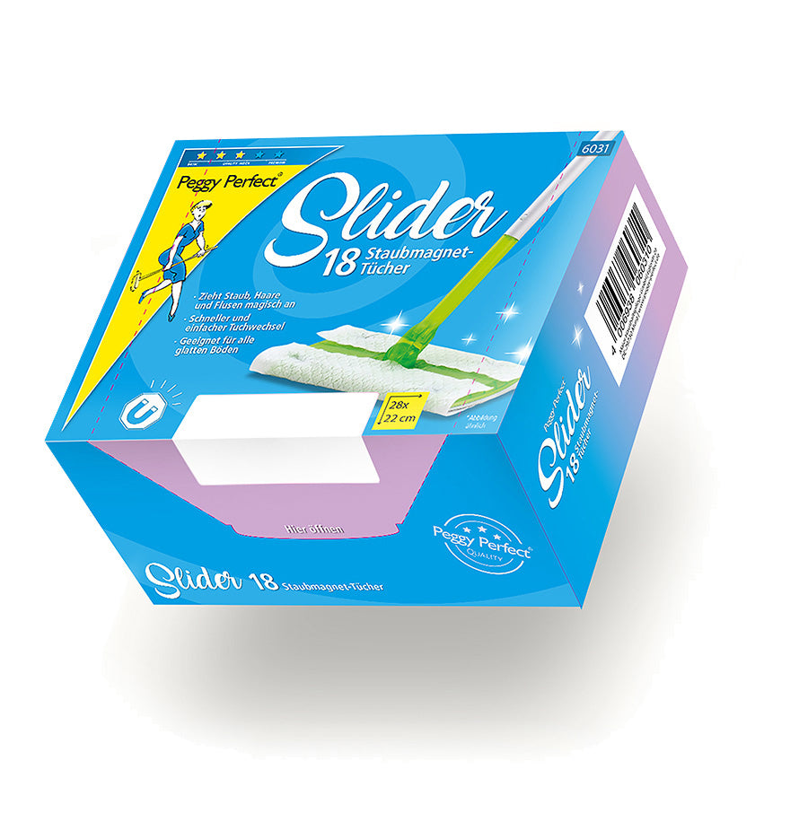 Bodenwischer Staubmagnet Slider Starter Set mit Stiel Bodenwischplatte 26 Tücher