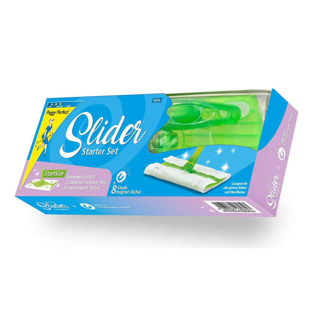 Bodenwischer Staubmagnet Slider Starter Set mit Stiel Bodenwischplatte 26 Tücher