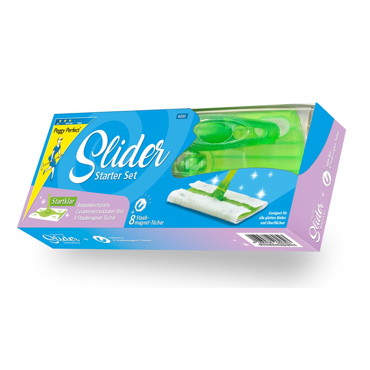 Bodenwischer Staubmagnet Slider Starter Set mit Stiel Bodenwischplatte 26 Tücher