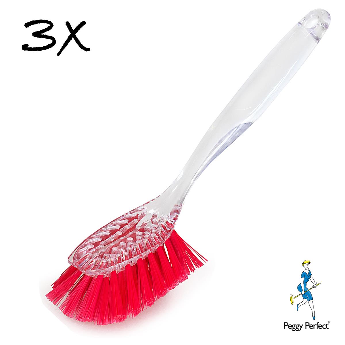3 x Spülbürste Reinigungsbürste Bürste Transparent oval rote Borste Design