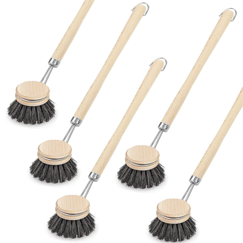 5er Set Rosshaarspülbürsten Holzspülbürsten mit Naturhaar u. langem Griff 29cm