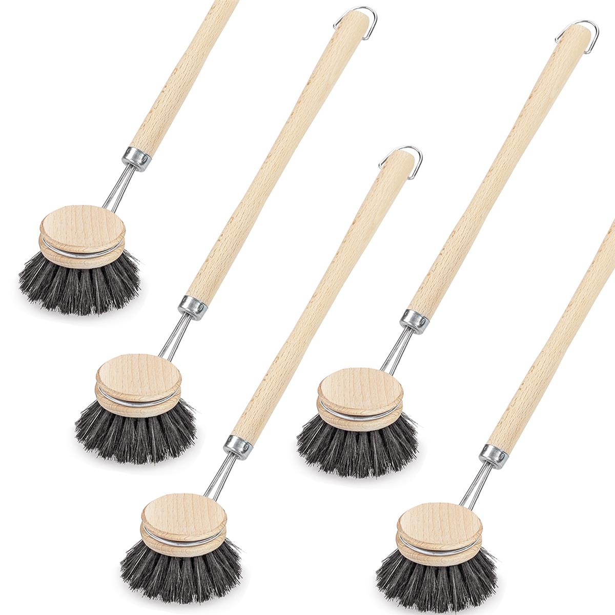 5er Set Rosshaarspülbürsten Holzspülbürsten mit Naturhaar u. langem Griff 29cm