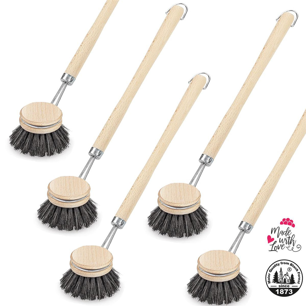 5er Set Rosshaarspülbürsten Holzspülbürsten mit Naturhaar u. langem Griff 29cm
