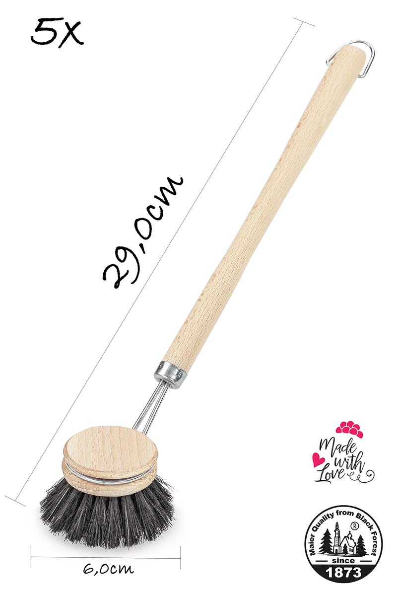 5er Set Rosshaarspülbürsten Holzspülbürsten mit Naturhaar u. langem Griff 29cm