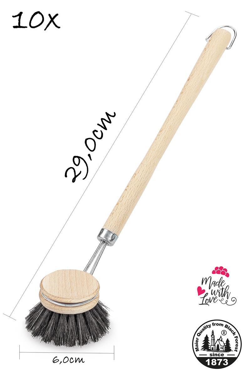 10er Set Rosshaarspülbürsten Holzspülbürsten mit Naturhaar u. langem 29cm Griff