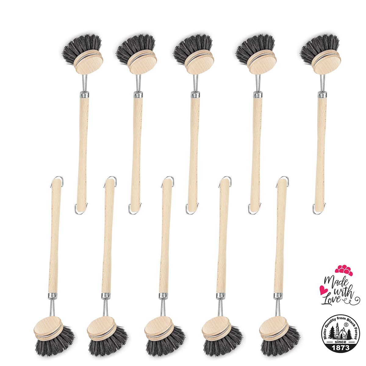 10er Set Rosshaarspülbürsten Holzspülbürsten mit Naturhaar u. langem 29cm Griff
