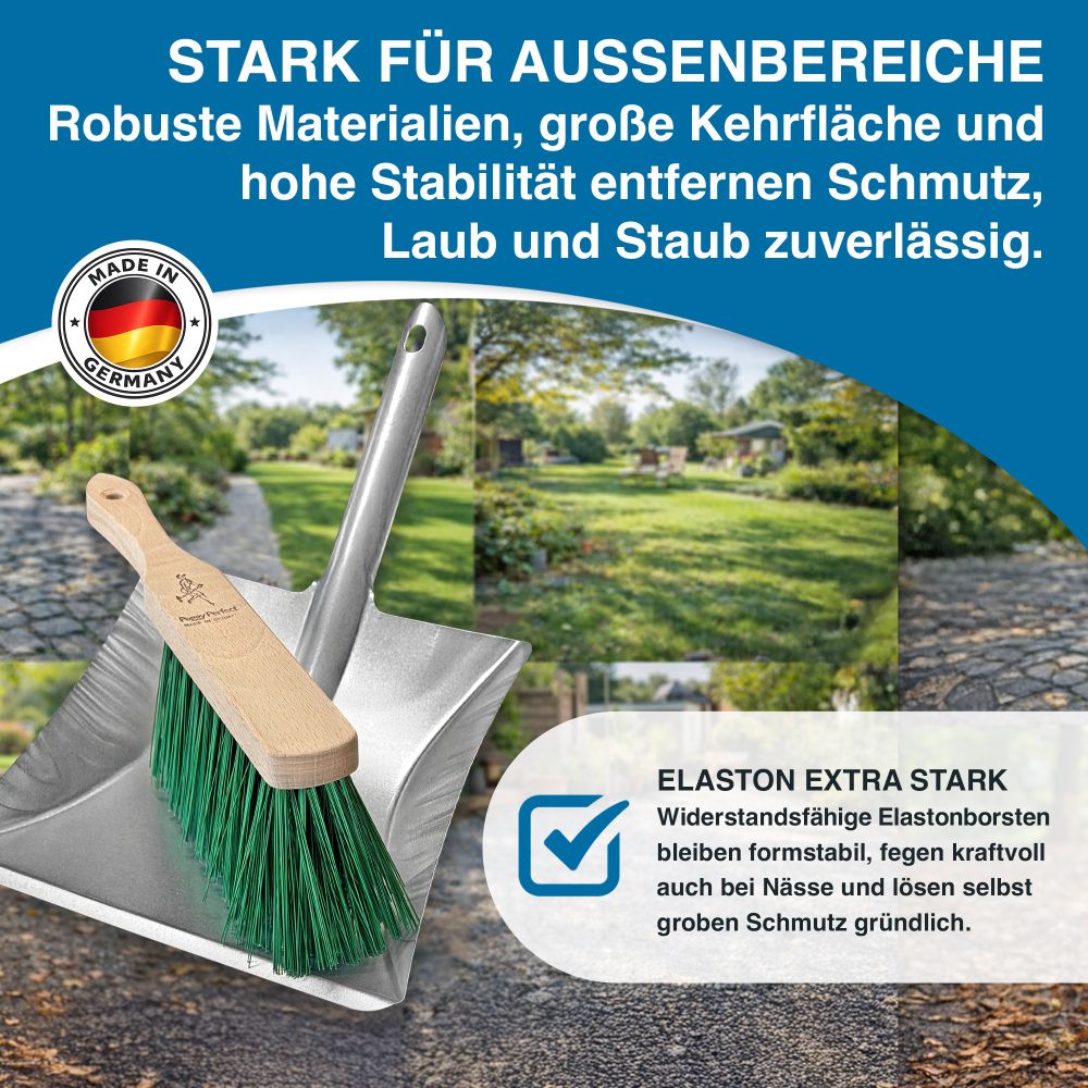 Kehrset Kehrgarnitur Besen und Schaufel Elastonborsten grün Industrie-&Gartenset