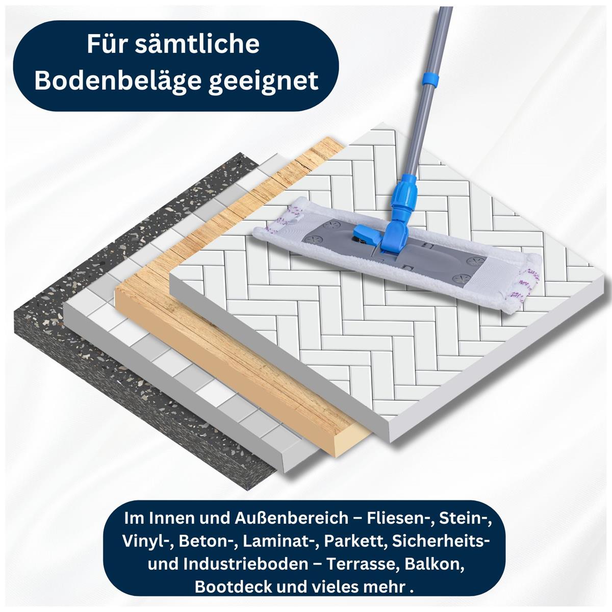 Wischmopp Bodenreiniger Bodenwischer +2 Bezüge Mikrofaser Mopp + Teleskopstiel