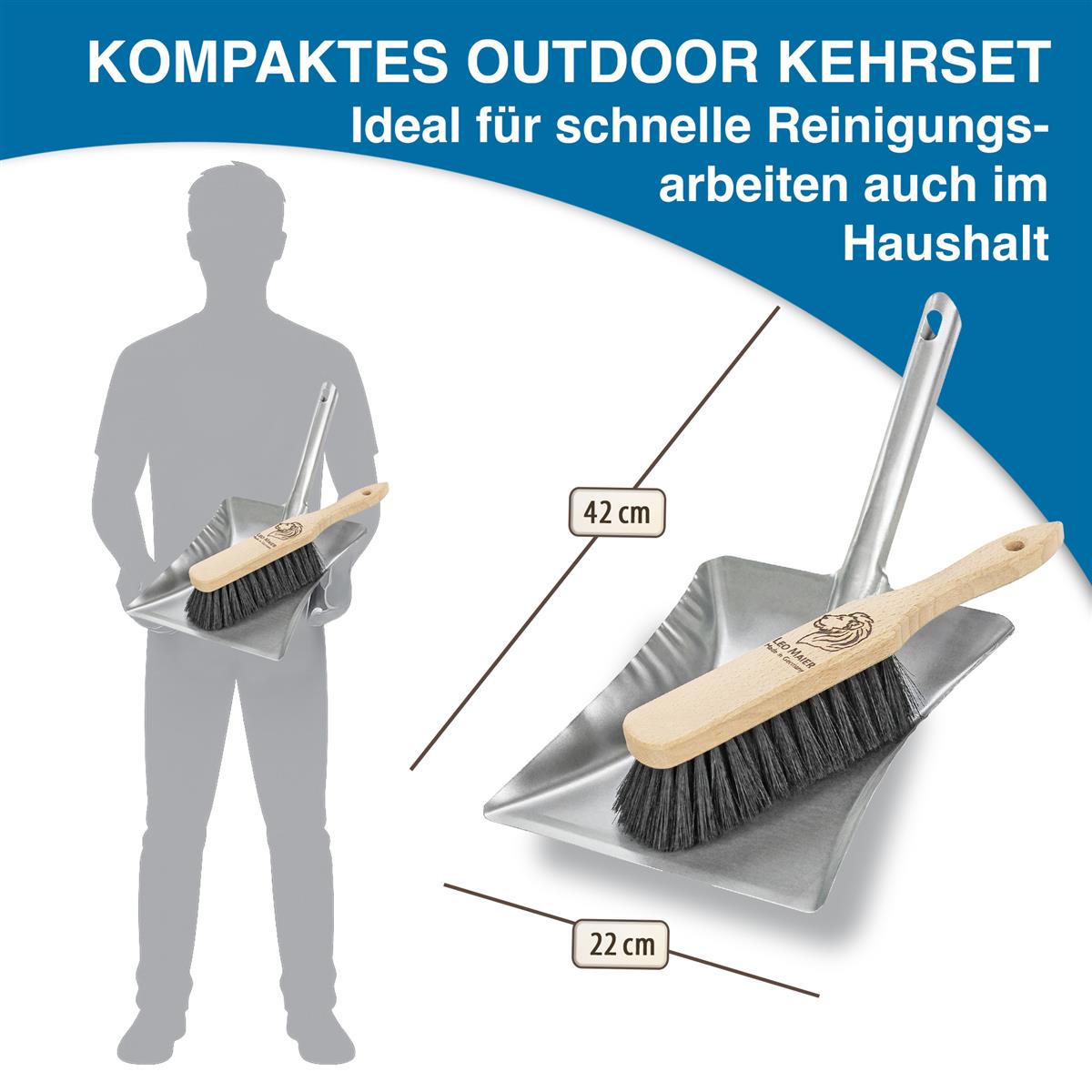 Kehrgarnitur Kehrset Besen und Schaufel PET - Borsten schwarz Leo Maier