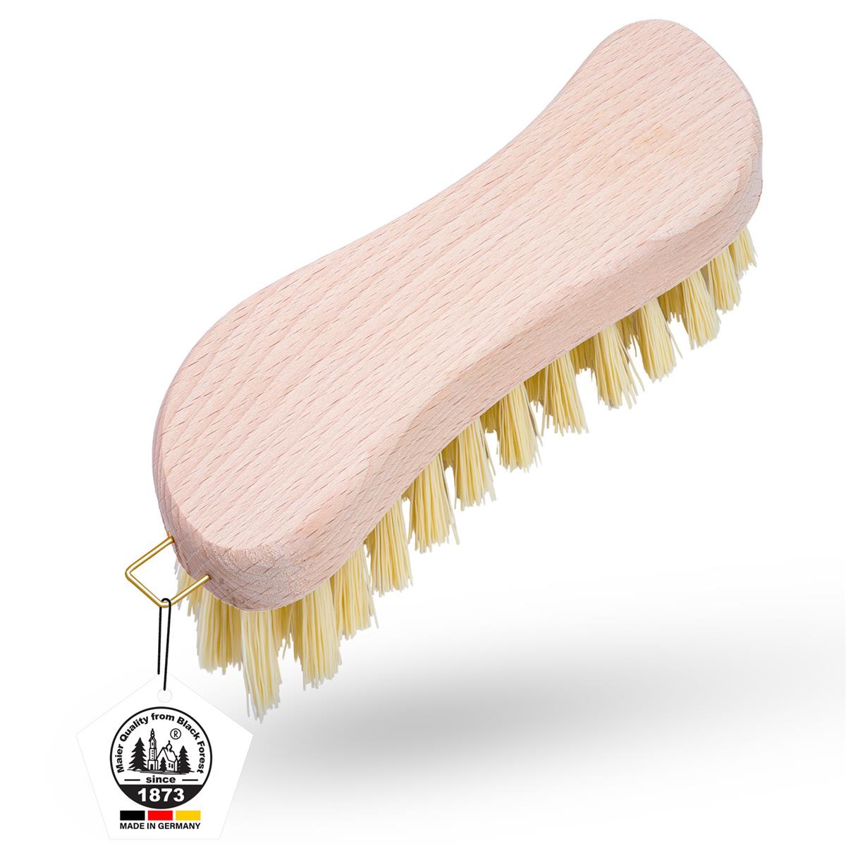 Scheuerbürste Hand Schrubber aus zertifiziertem Buchenholz, Griff in S-Form, harte Kunststoffborsten