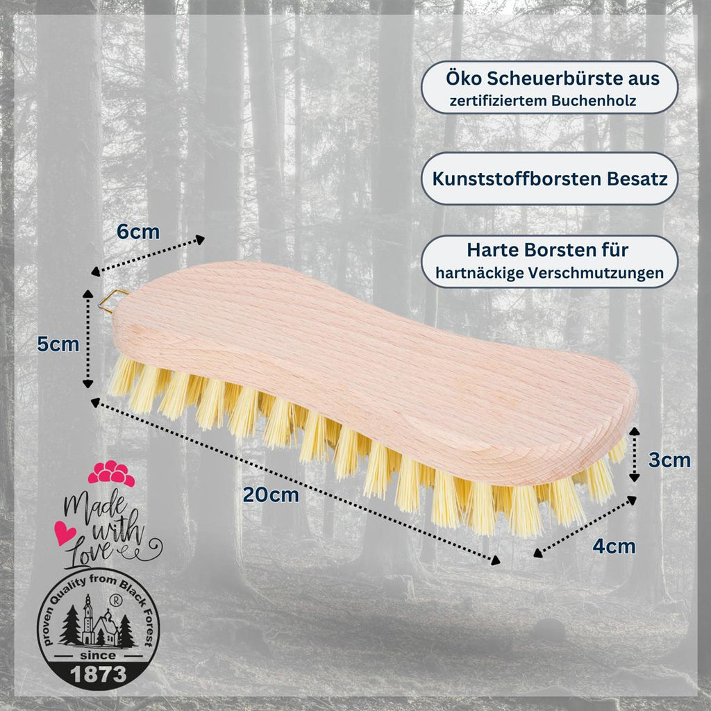 Scheuerbürste Hand Schrubber aus zertifiziertem Buchenholz, Griff in S-Form, harte Kunststoffborsten