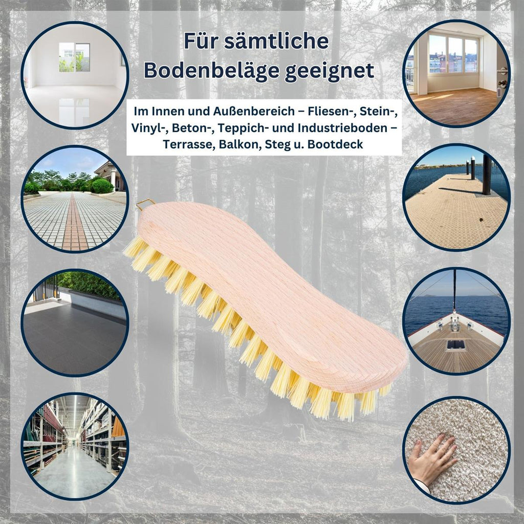 Scheuerbürste Hand Schrubber aus zertifiziertem Buchenholz, Griff in S-Form, harte Kunststoffborsten