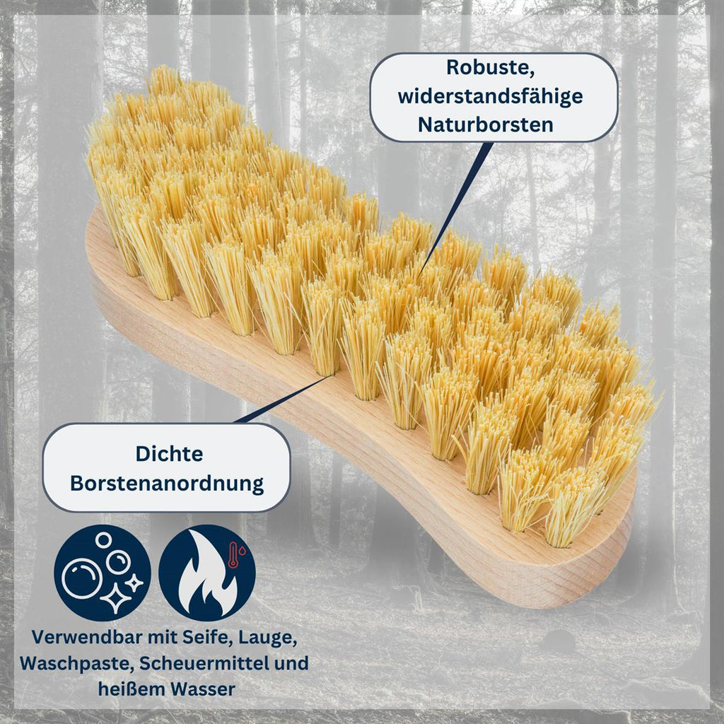 Scheuerbürste Hand Schrubber aus zertifiziertem Buchenholz, Griff in S-Form, harte Naturborsten