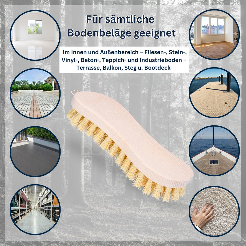 Scheuerbürste Hand Schrubber aus zertifiziertem Buchenholz, Griff in S-Form, harte Naturborsten