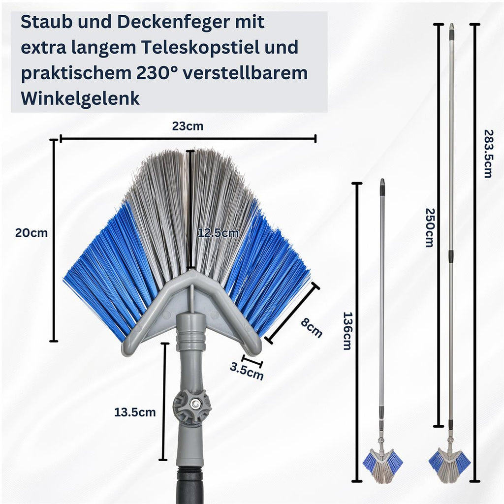 Deckenfeger, Staubfeger mit extra langem Teleskopstiel und Winkelgelenk