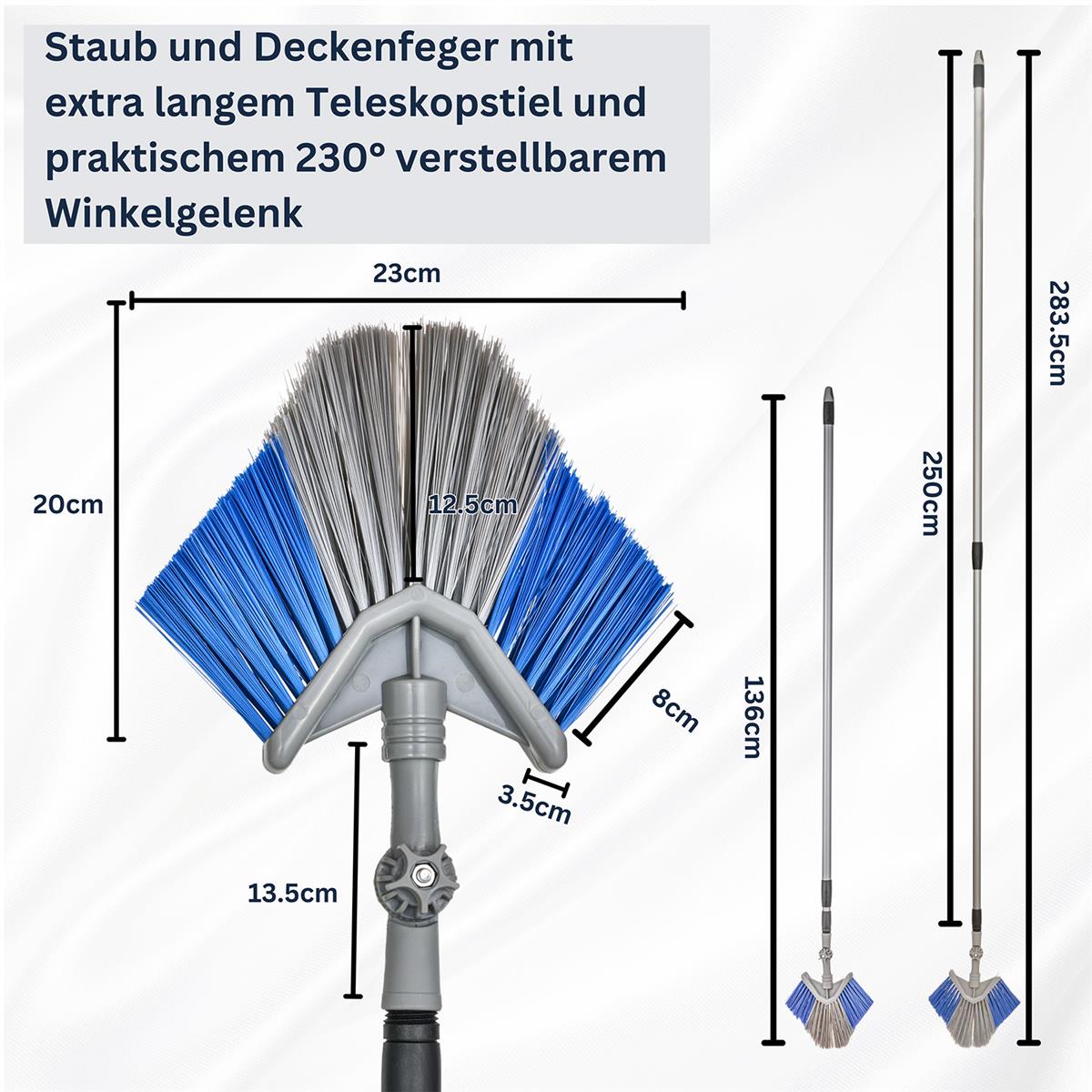Deckenfeger, Staubfeger mit extra langem Teleskopstiel und Winkelgelenk