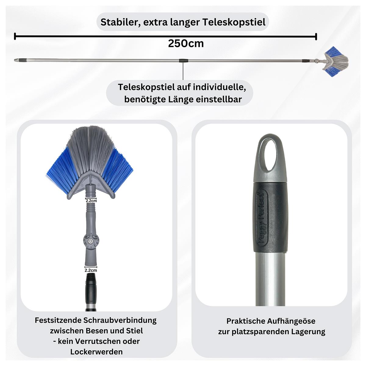 Deckenfeger, Staubfeger mit extra langem Teleskopstiel und Winkelgelenk