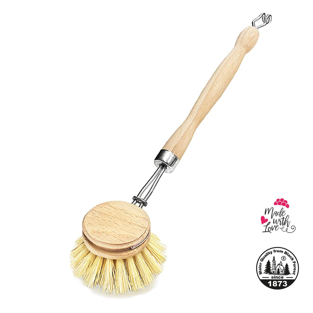Spülbürste + 4 Ersatzköpfe Holz Bürste Buchenholz Natur Fiber Pflanzenborsten