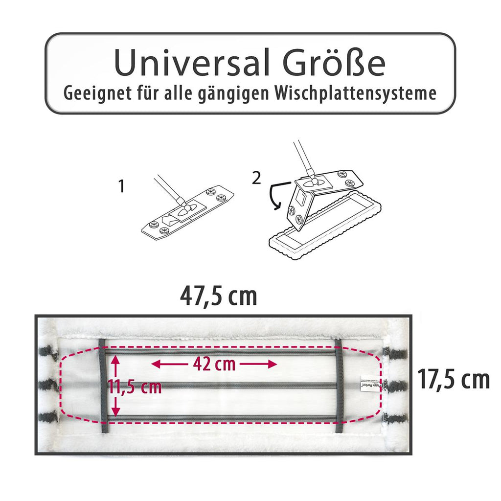 Peggy Perfect 3er Set – waschbarer Wischmopp Microfaser Ersatzbezug mit einer Größe von 47,5x17,5cm, geeignet für ca. 42x11,5cm große Bodenplatten. Ausgestattet mit Microfaser Power Lines.