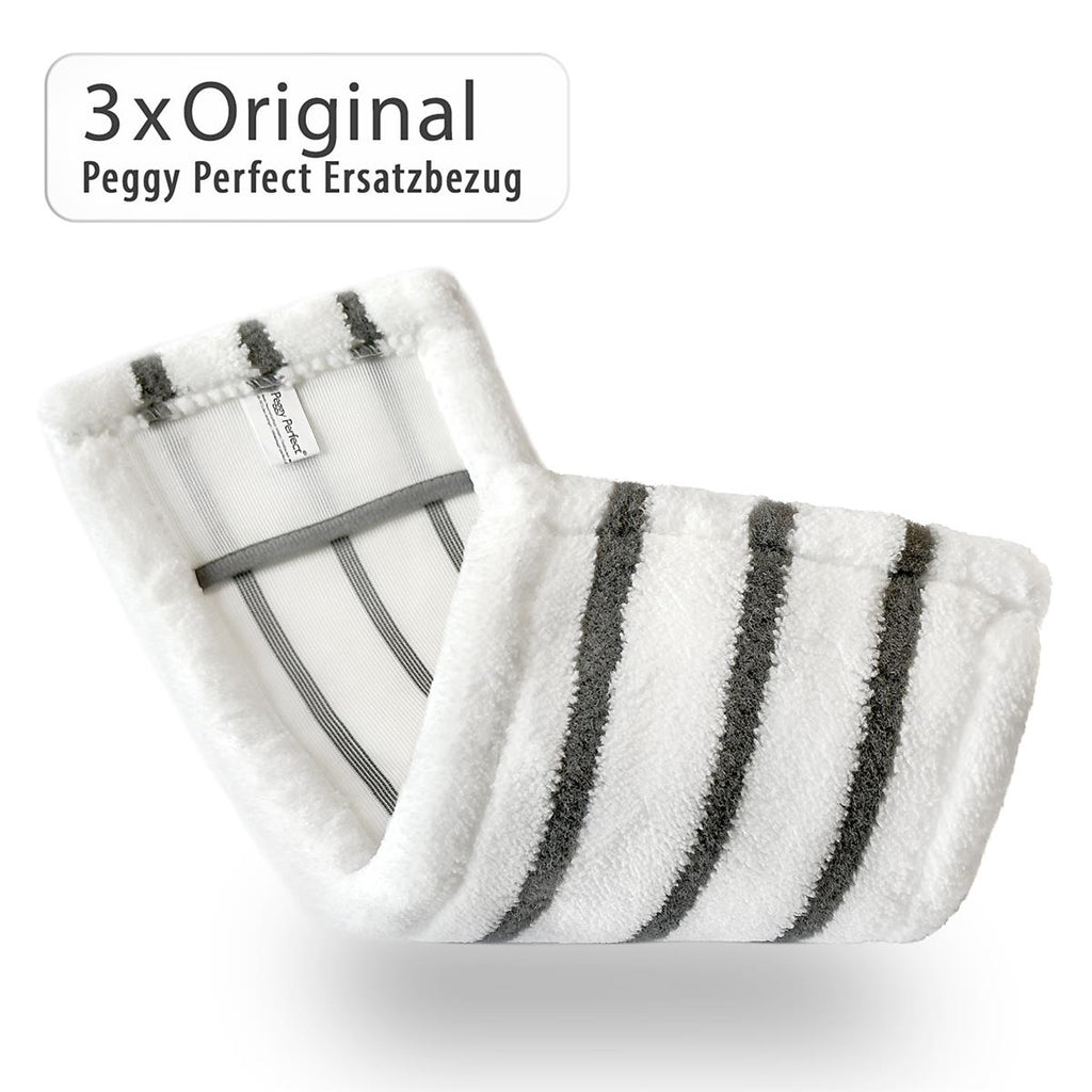 Peggy Perfect 3er Set – waschbarer Wischmopp Microfaser Ersatzbezug mit einer Größe von 47,5x17,5cm, geeignet für ca. 42x11,5cm große Bodenplatten. Ausgestattet mit Microfaser Power Lines.