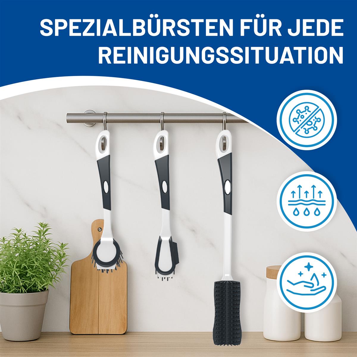 Rival 3-teiliges Spülbürsten Set Curve-Line mit Gumminoppen anthrazit
