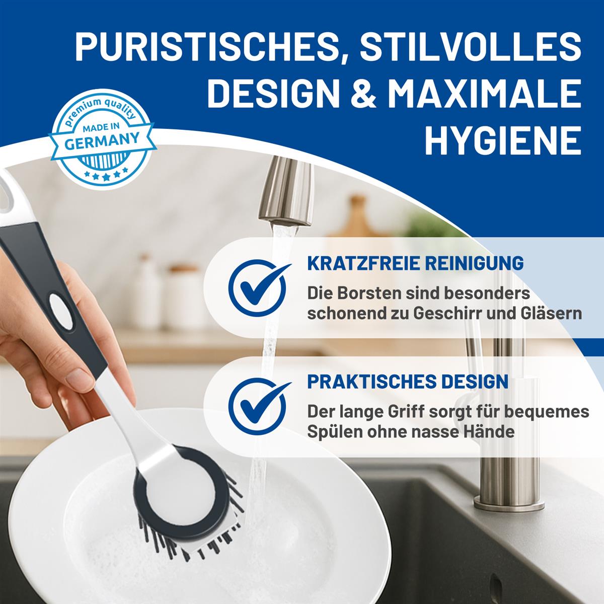 Rival 3-teiliges Spülbürsten Set Curve-Line mit Gumminoppen anthrazit