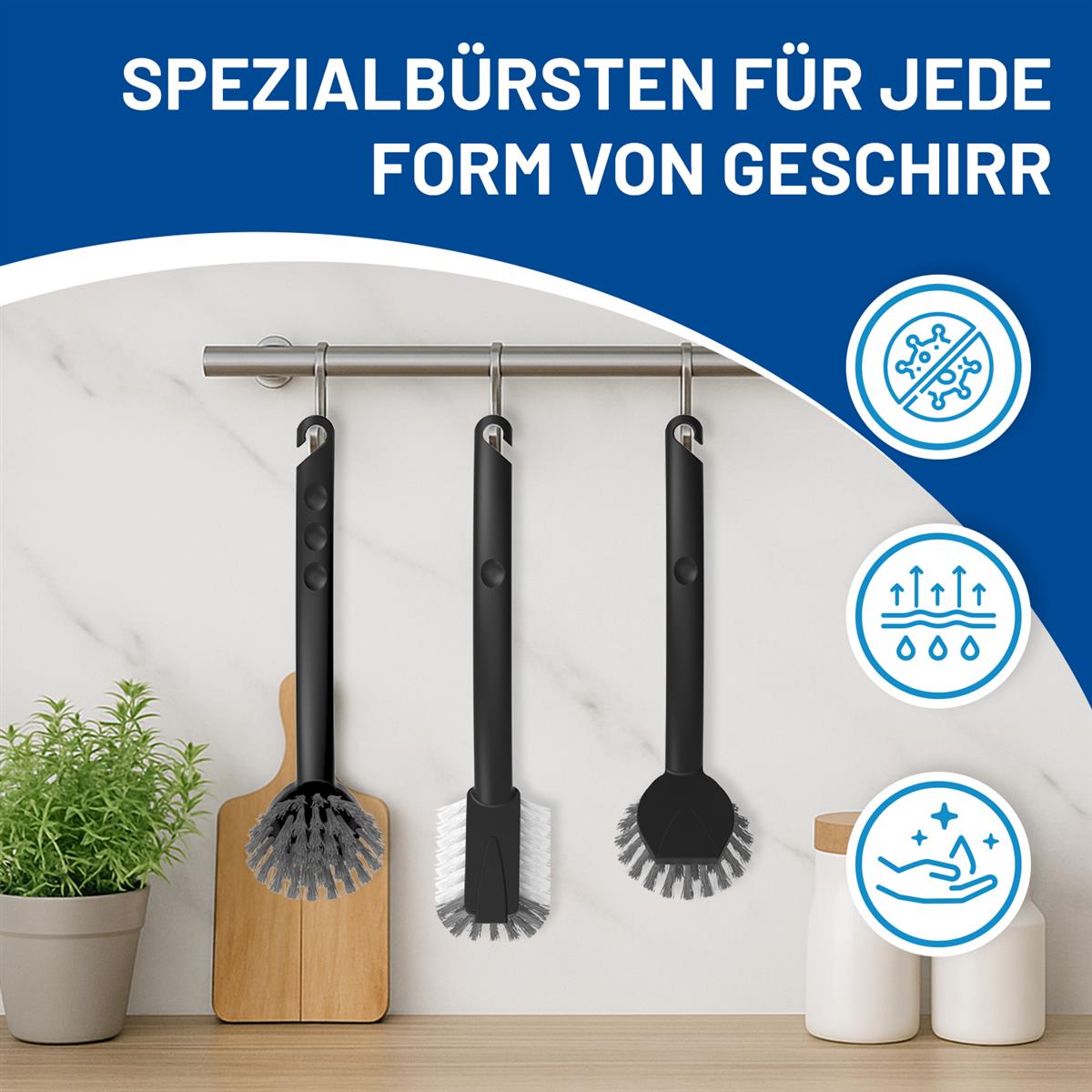 Rival 4er Set Spülbürste Euro-Line mit PBT-Borsten anthrazit