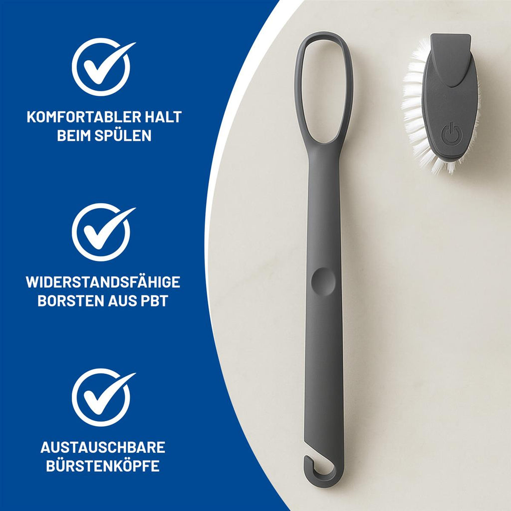 Rival 6er Set Spülbürste Euro-Line mit 5 Wechselköpfen  grau - oval