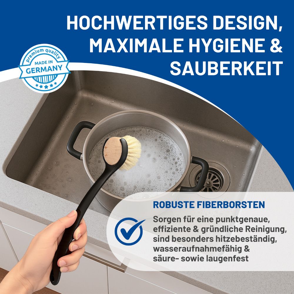 Rival 6er Set Spülbürste Euro-Line mit 5 Wechselköpfen aus Buchenholz schwarz