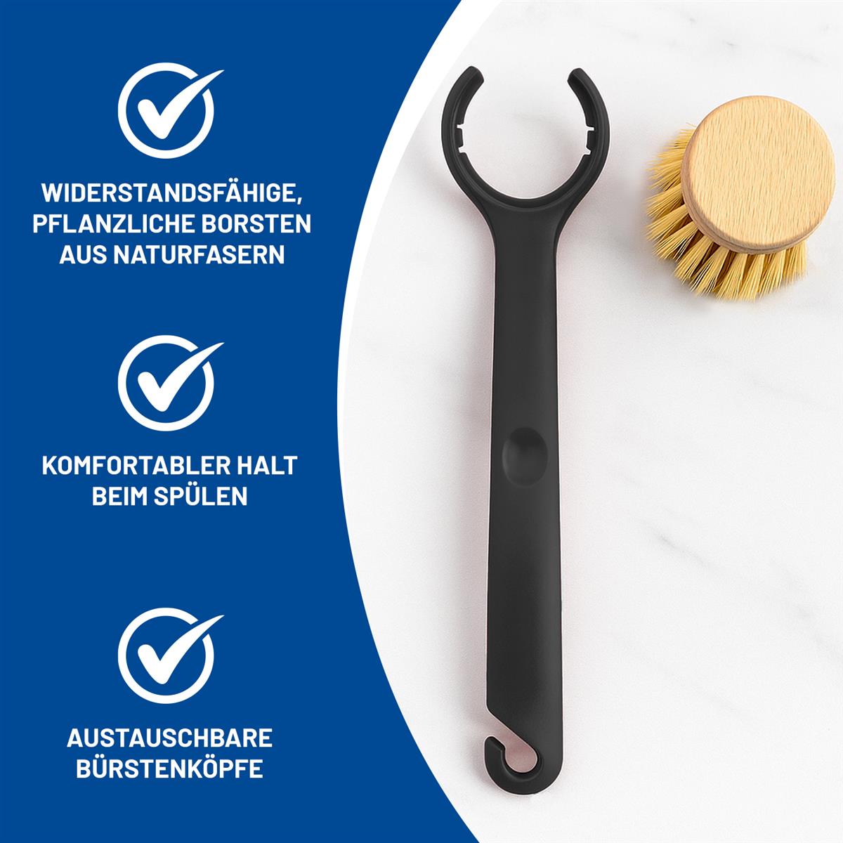 Rival 6er Set Spülbürste Euro-Line mit 5 Wechselköpfen aus Buchenholz schwarz