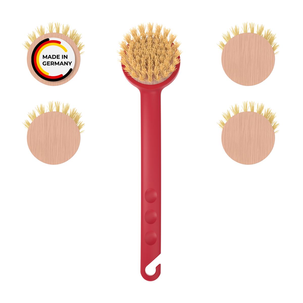 Rival 6er Set Spülbürste Euro-Line mit 5 Wechselköpfen aus Buchenholz rot
