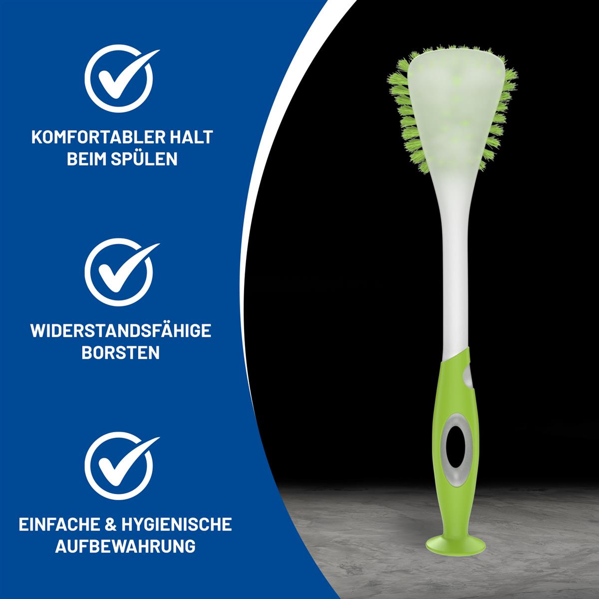 Rival 3er Set Spülbürste Trapez mit gummiertem Griff & Saugfuß limegrün