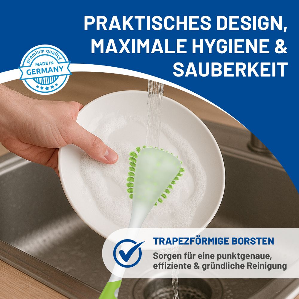 Rival 3er Set Spülbürste Trapez mit gummiertem Griff & Saugfuß limegrün