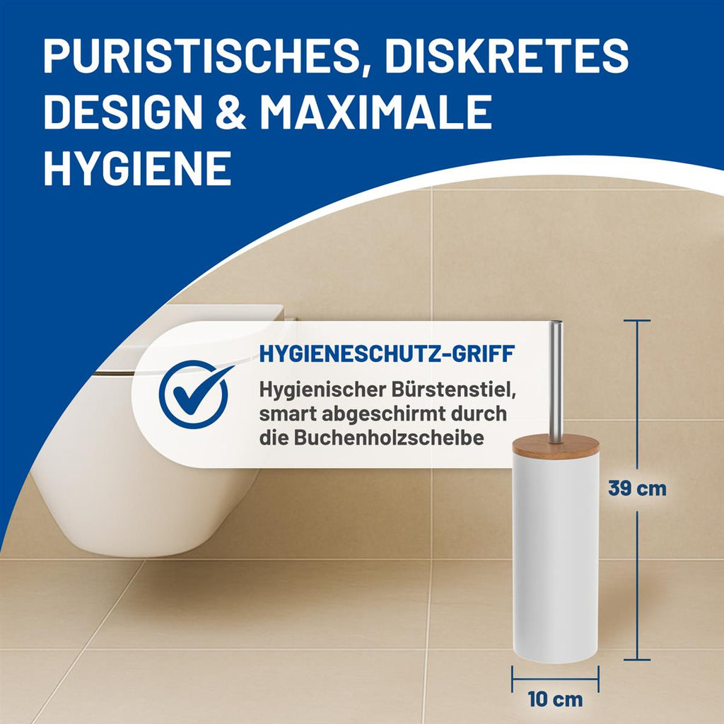 Rival WC-Garnitur Life Style weiß mit Noppenbürste, Edelstahlgriff & geölter Buchenholzabdeckung