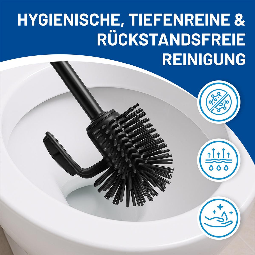 Rival WC-Garnitur Life Style schwarz mit Noppenbürste, Edelstahlgriff & geölter Buchenholzabdeckung