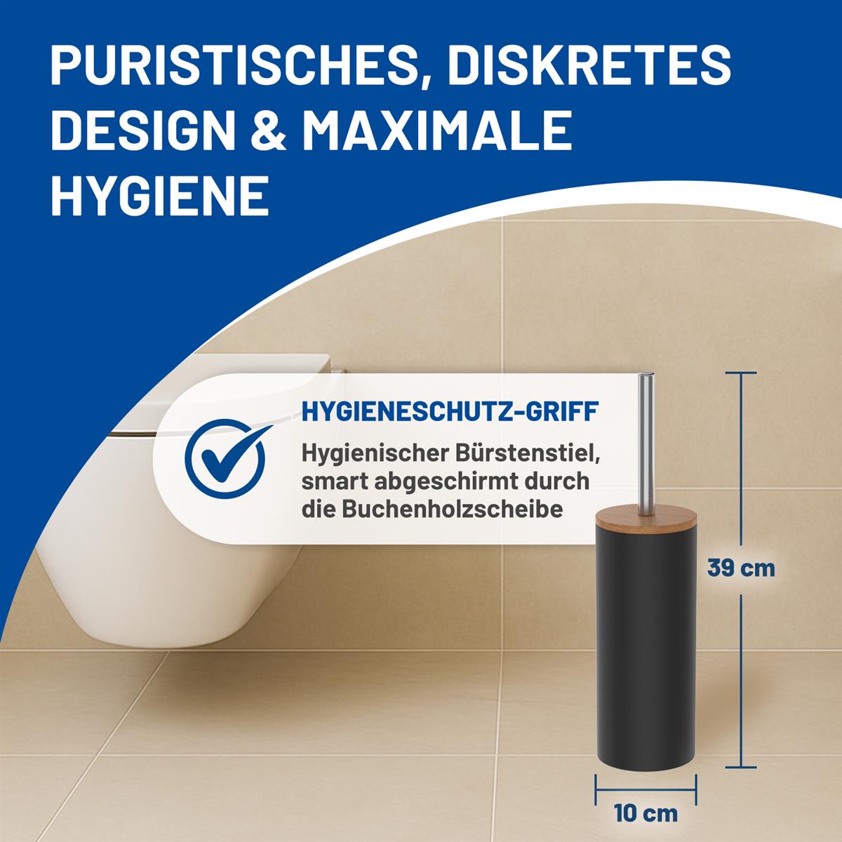 Rival WC-Garnitur Life Style schwarz mit Rundbürste, Edelstahlgriff & geölter Buchenholzabdeckung
