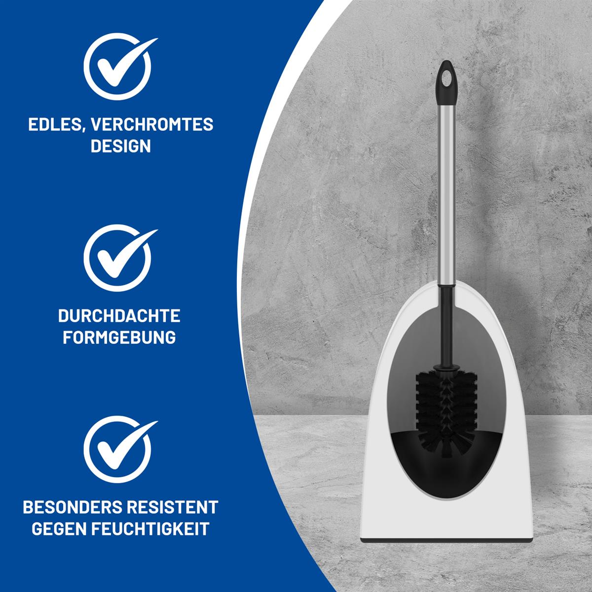 Rival WC-Garnitur Ergonomic mit verchromtem Stiel & Rundbürste weiß